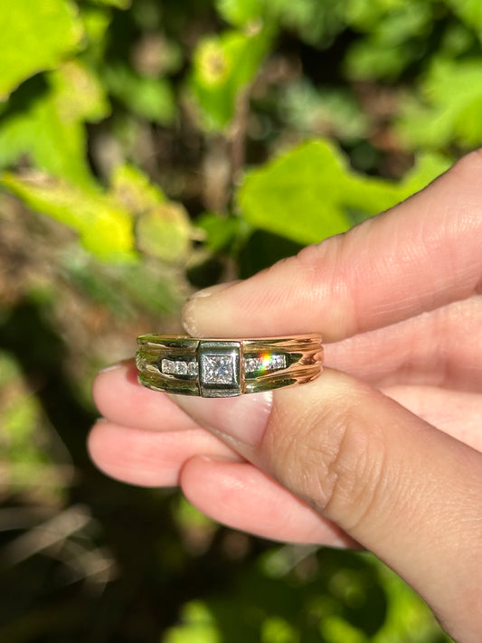 Mid Century 14k Yellow Gold Diamond Men's Ring