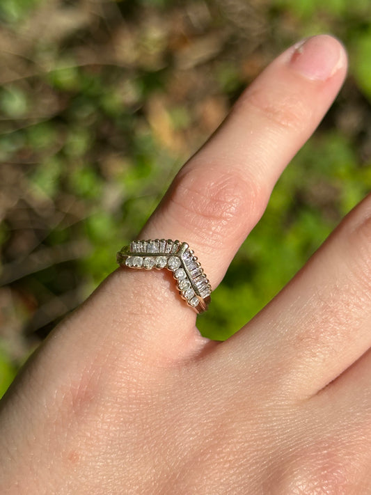 Vintage Diamond and Yellow Gold Chevron Ring