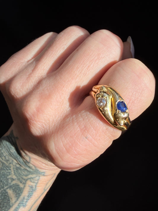 Victorian Sapphire and Diamond Double Snake Ring