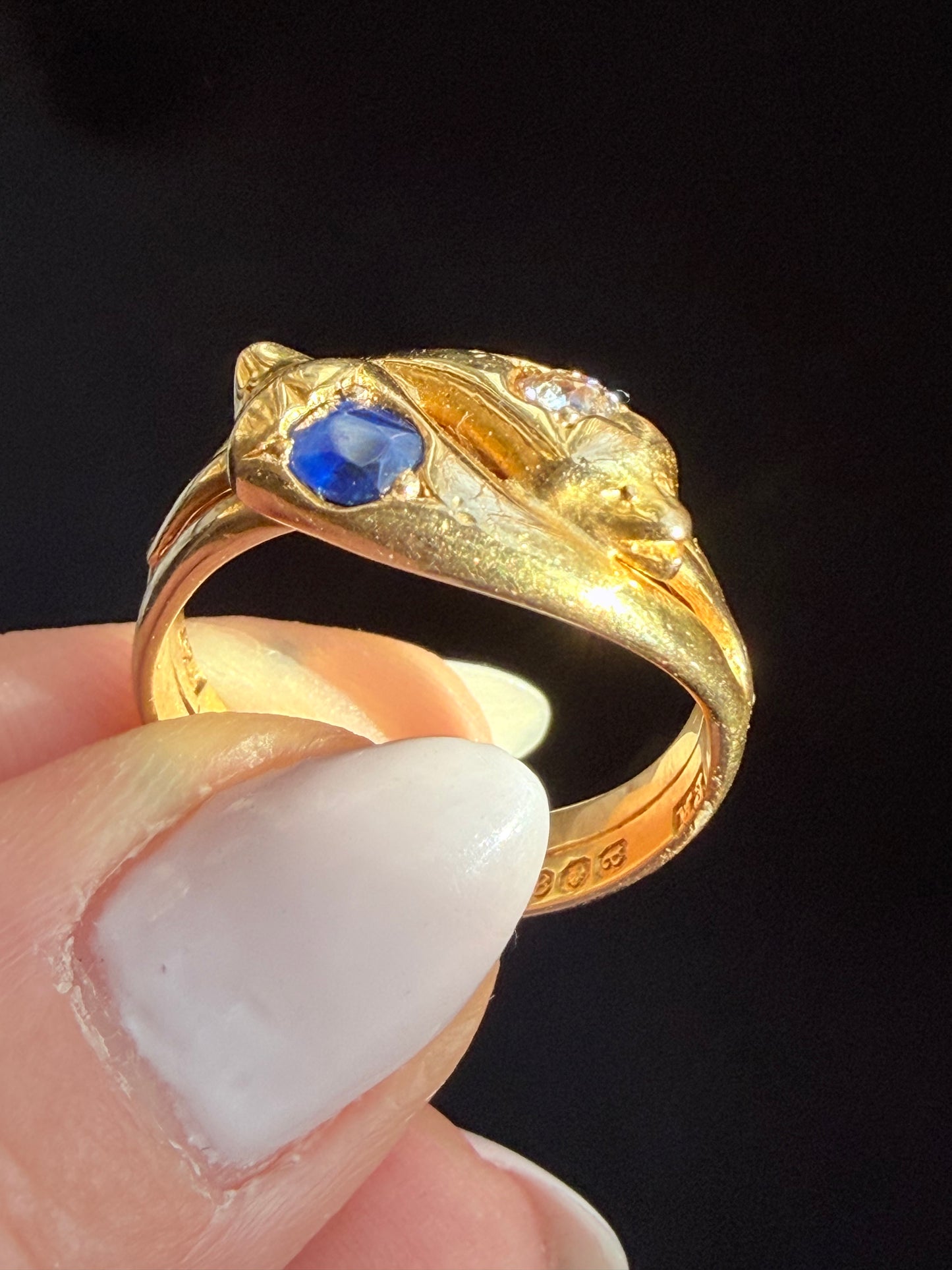 Victorian Sapphire and Diamond Double Snake Ring