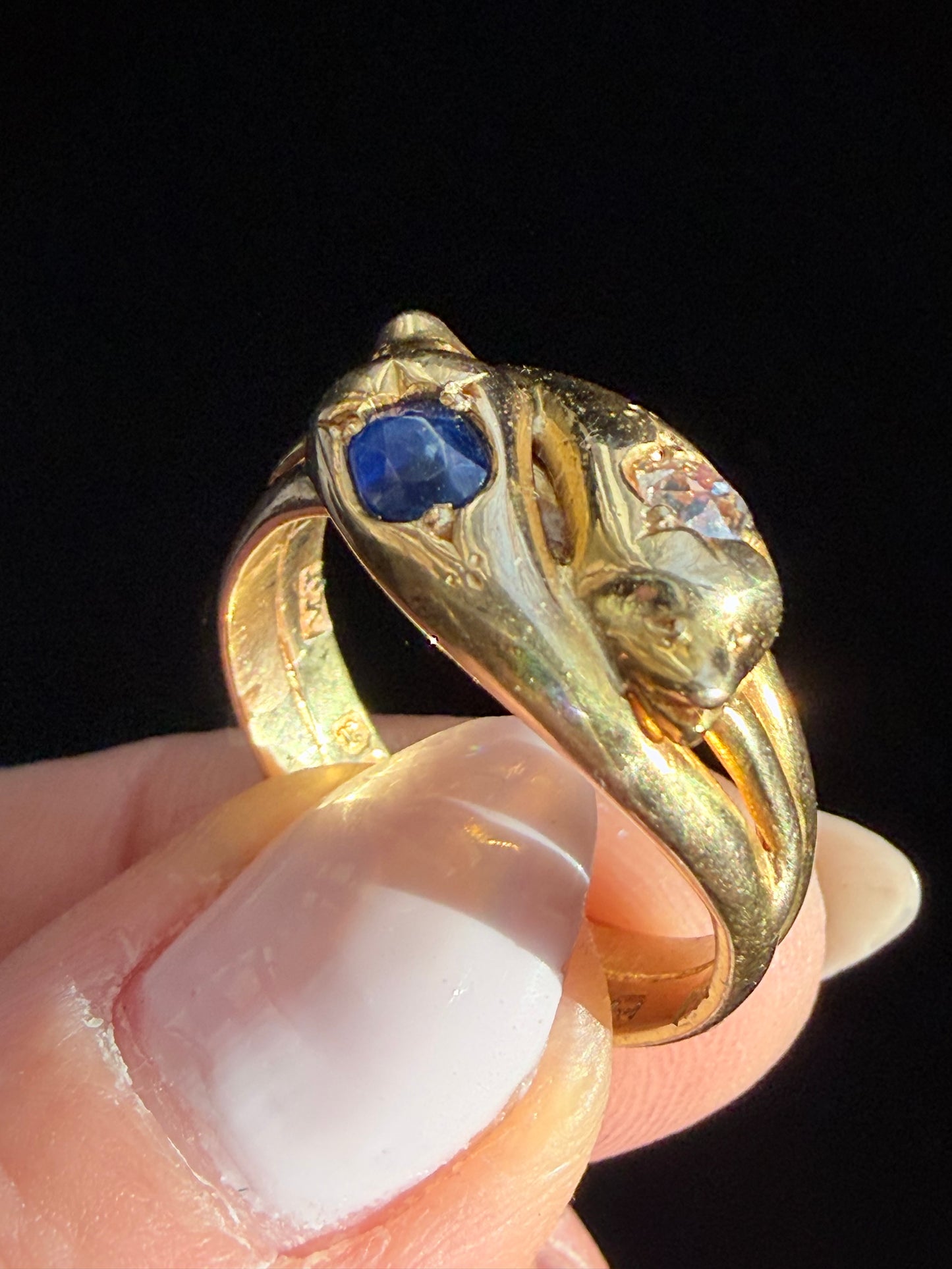 Victorian Sapphire and Diamond Double Snake Ring