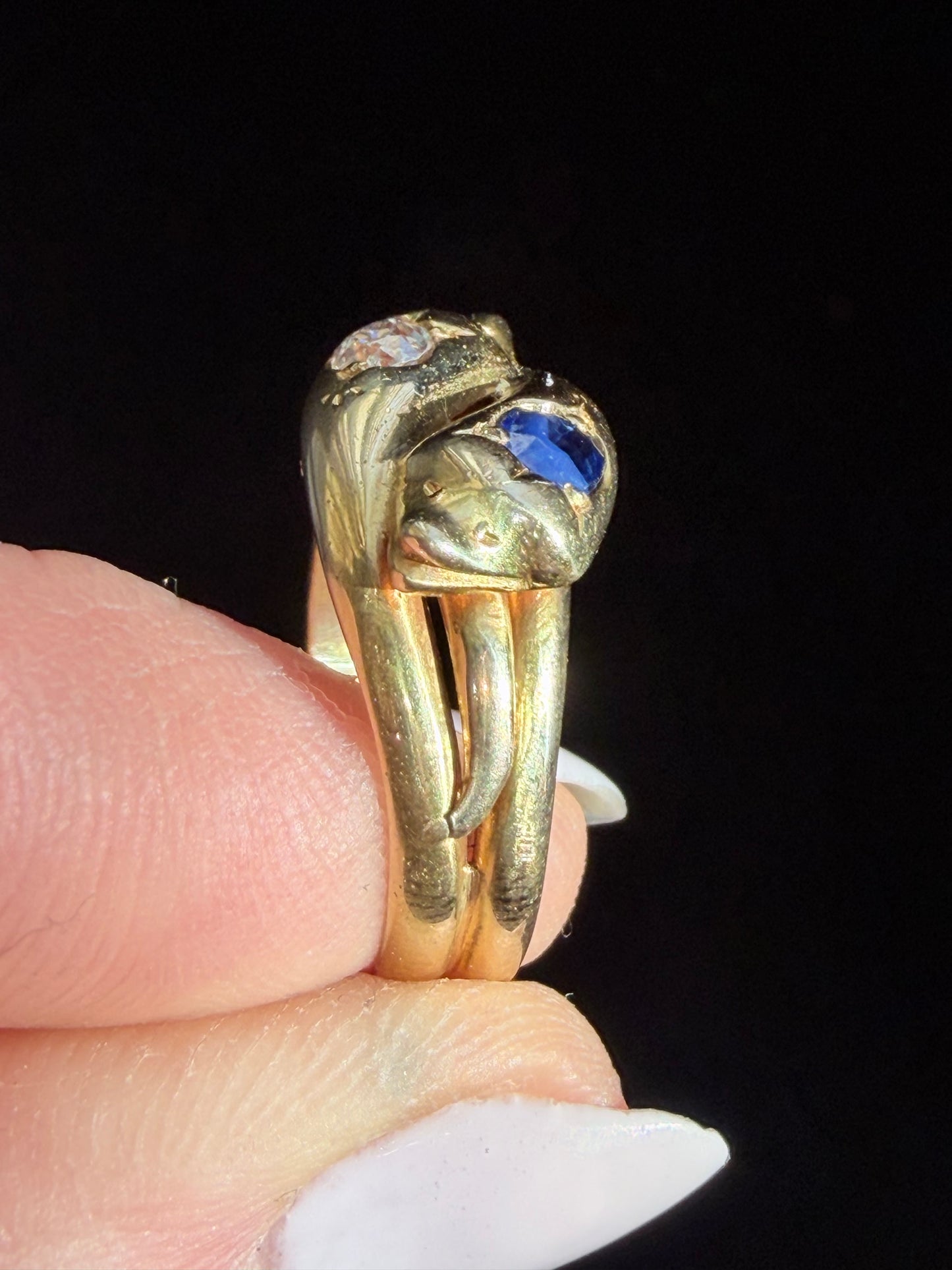 Victorian Sapphire and Diamond Double Snake Ring