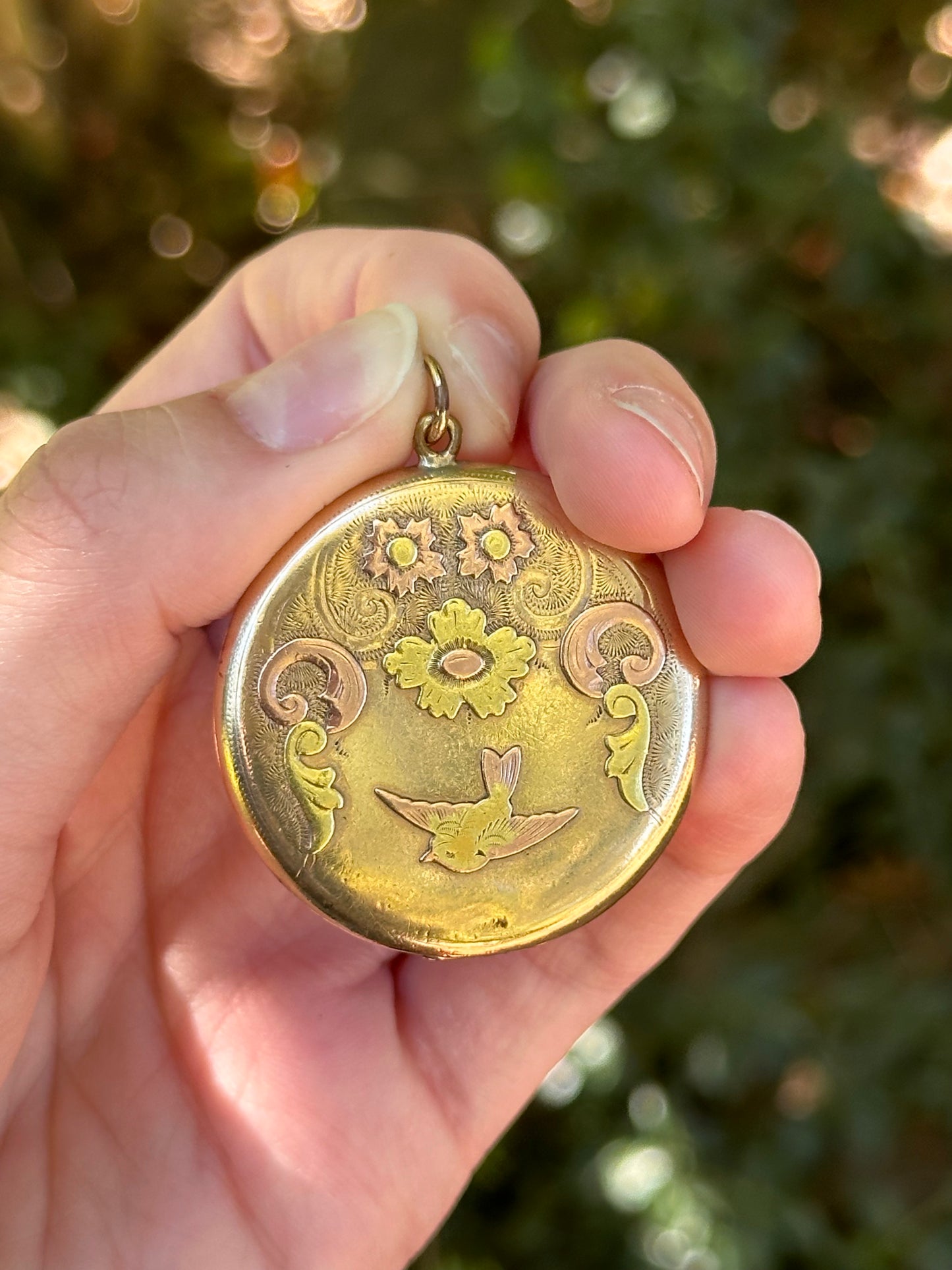 Antique 10k Tri-Gold Swallow Locket