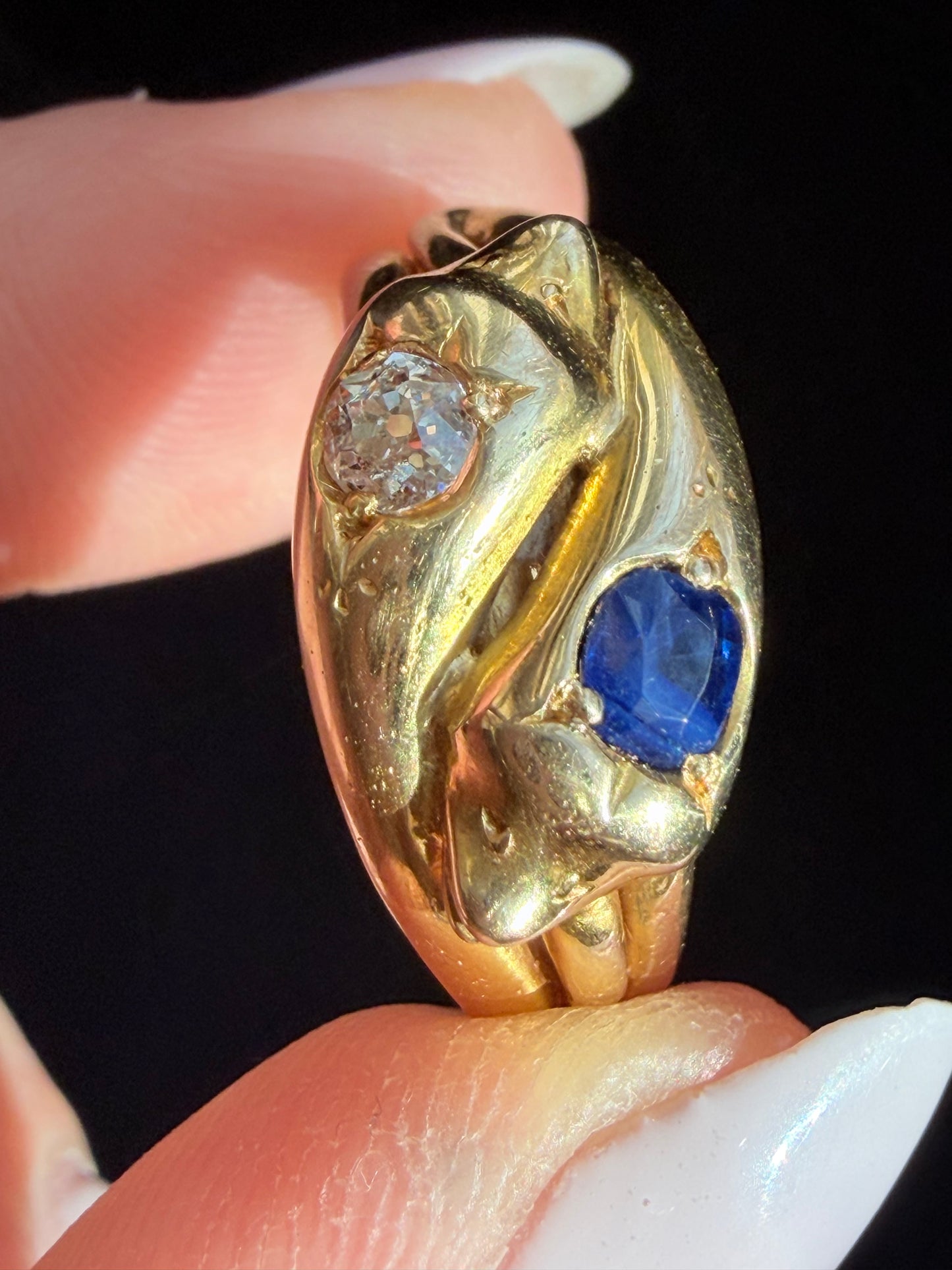 Victorian Sapphire and Diamond Double Snake Ring
