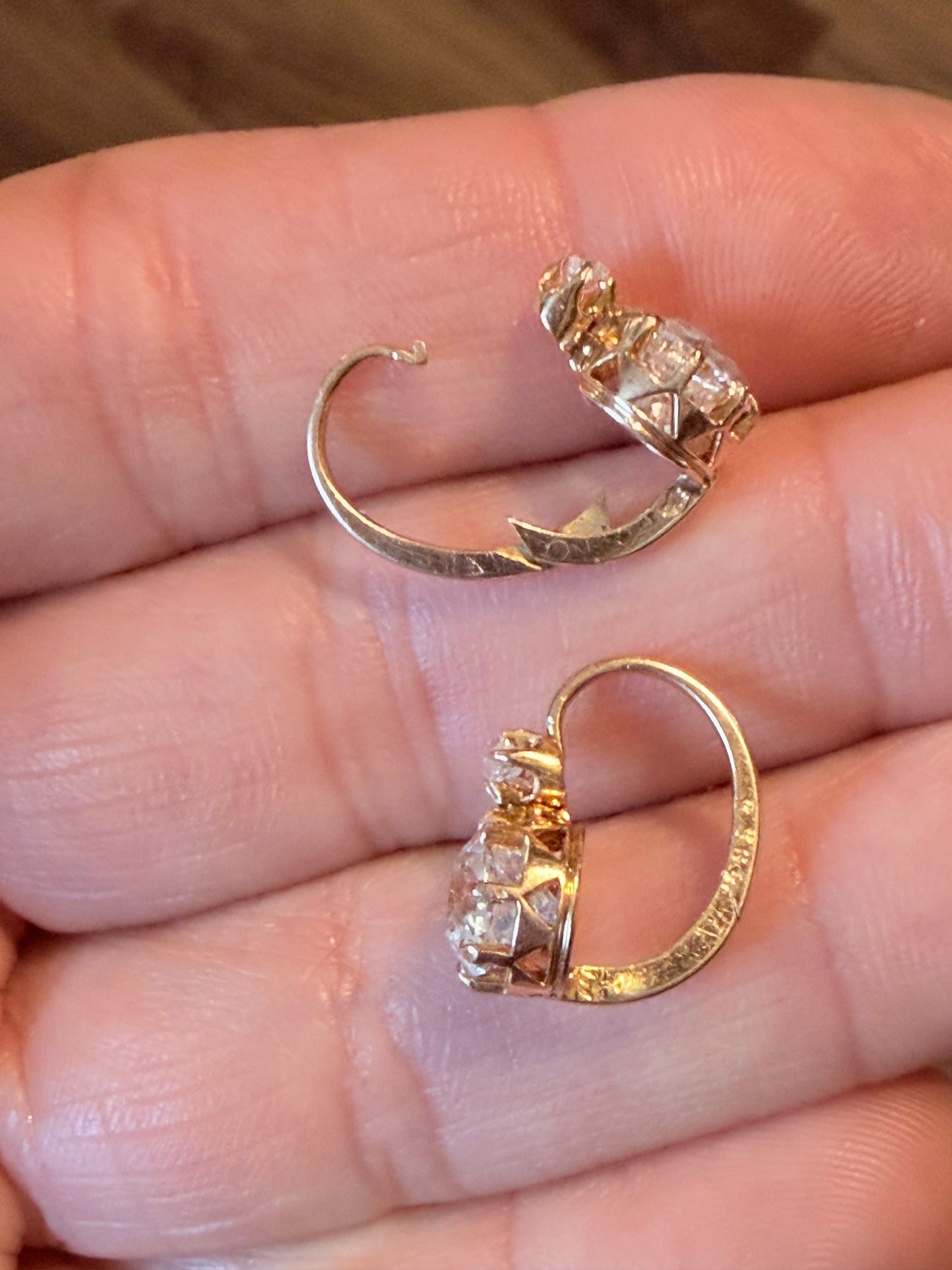French Antique Dormeuse Old Mine Cut Diamond Earrings