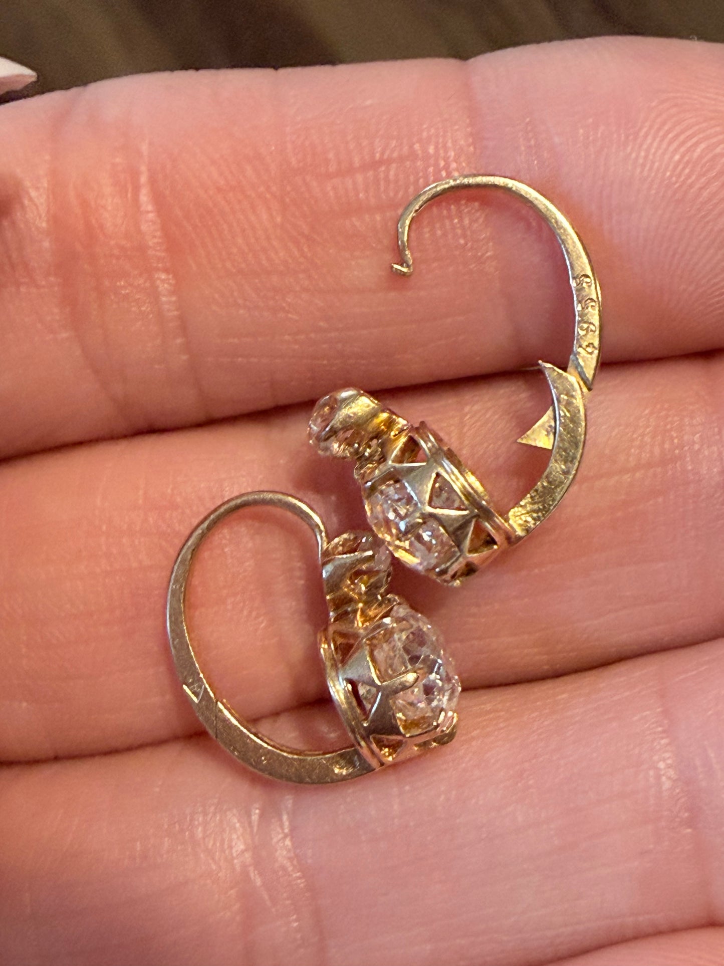 French Antique Dormeuse Old Mine Cut Diamond Earrings