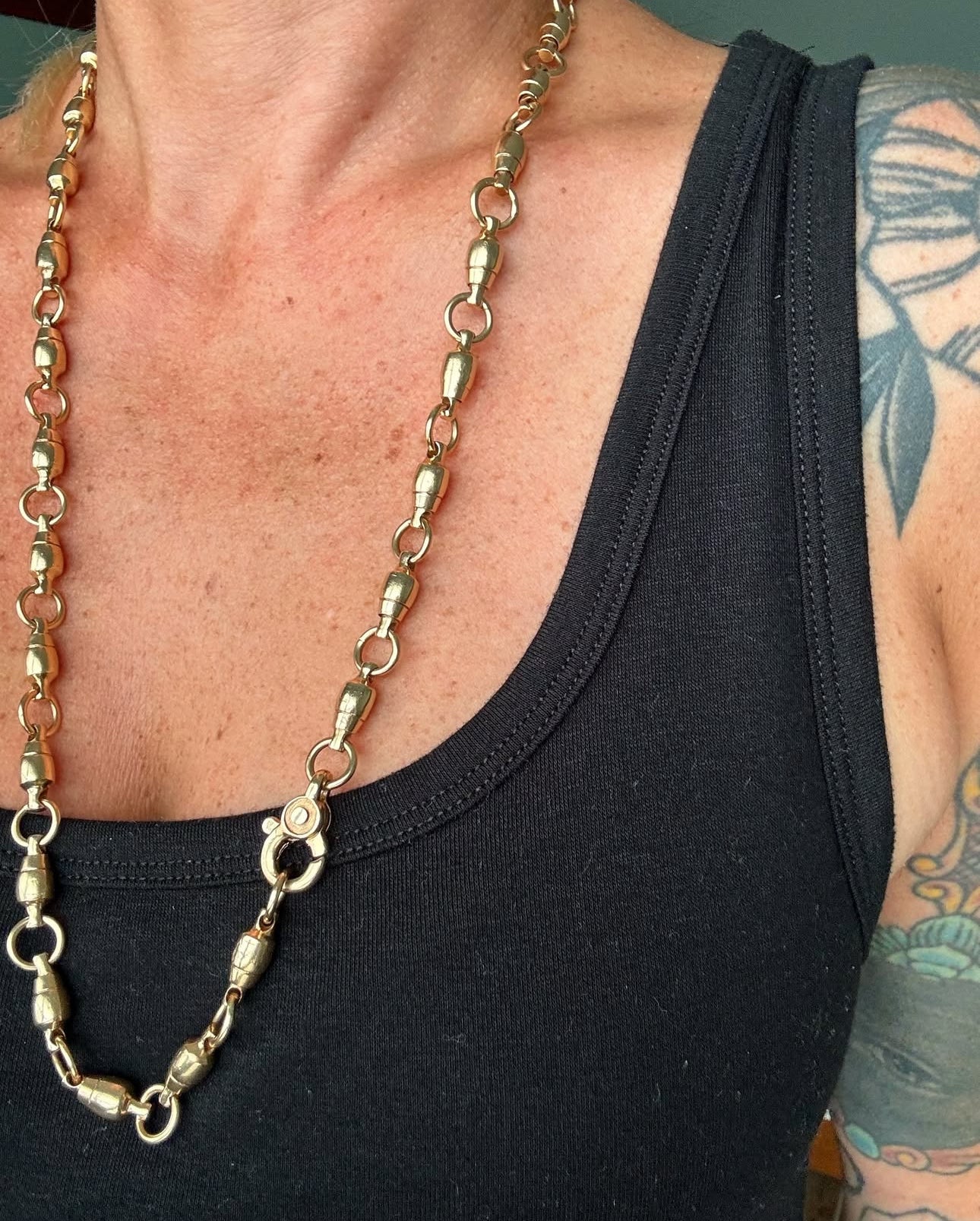 Estate 14k Yellow Gold Solid Bullet Link Chain