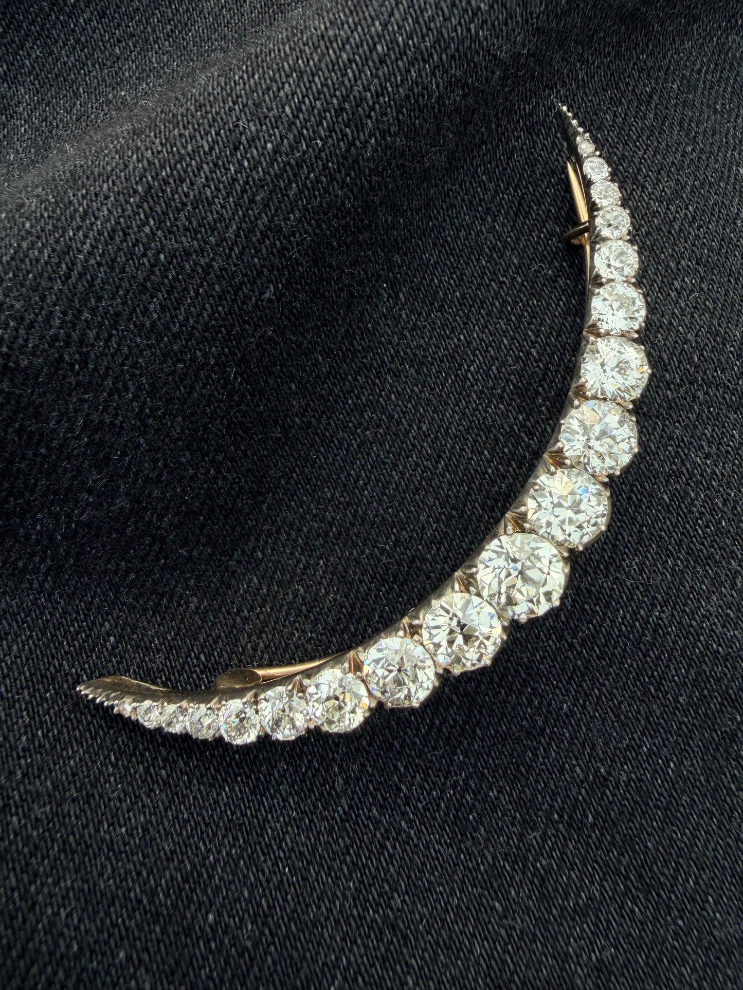 Victorian Diamond Single Row Crescent Brooch