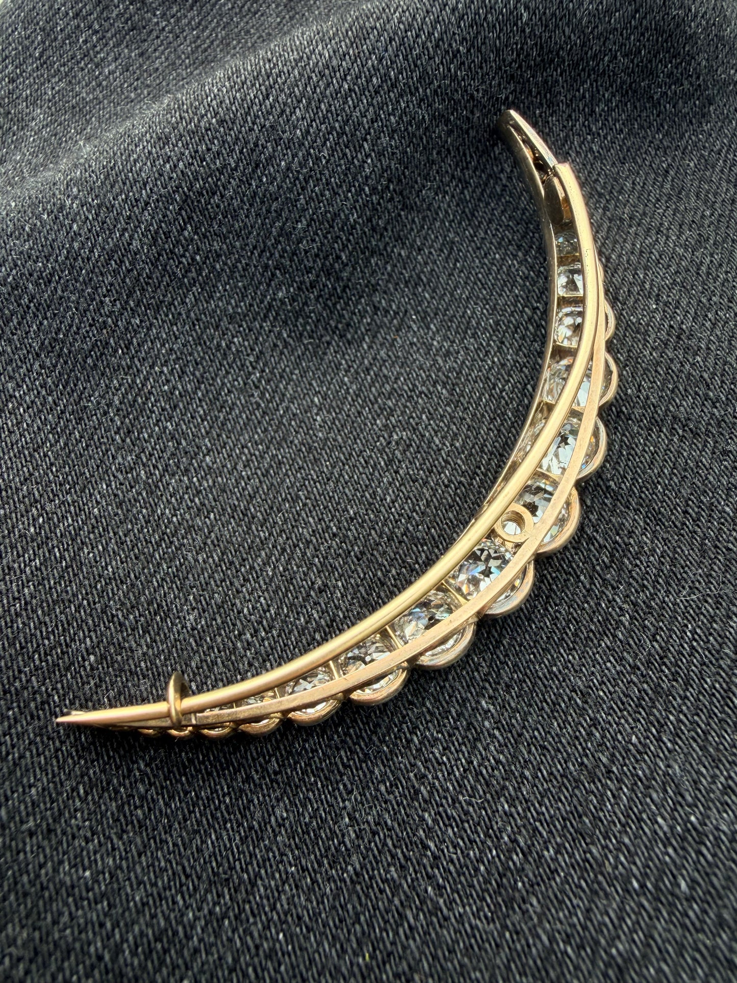 Victorian Diamond Single Row Crescent Brooch