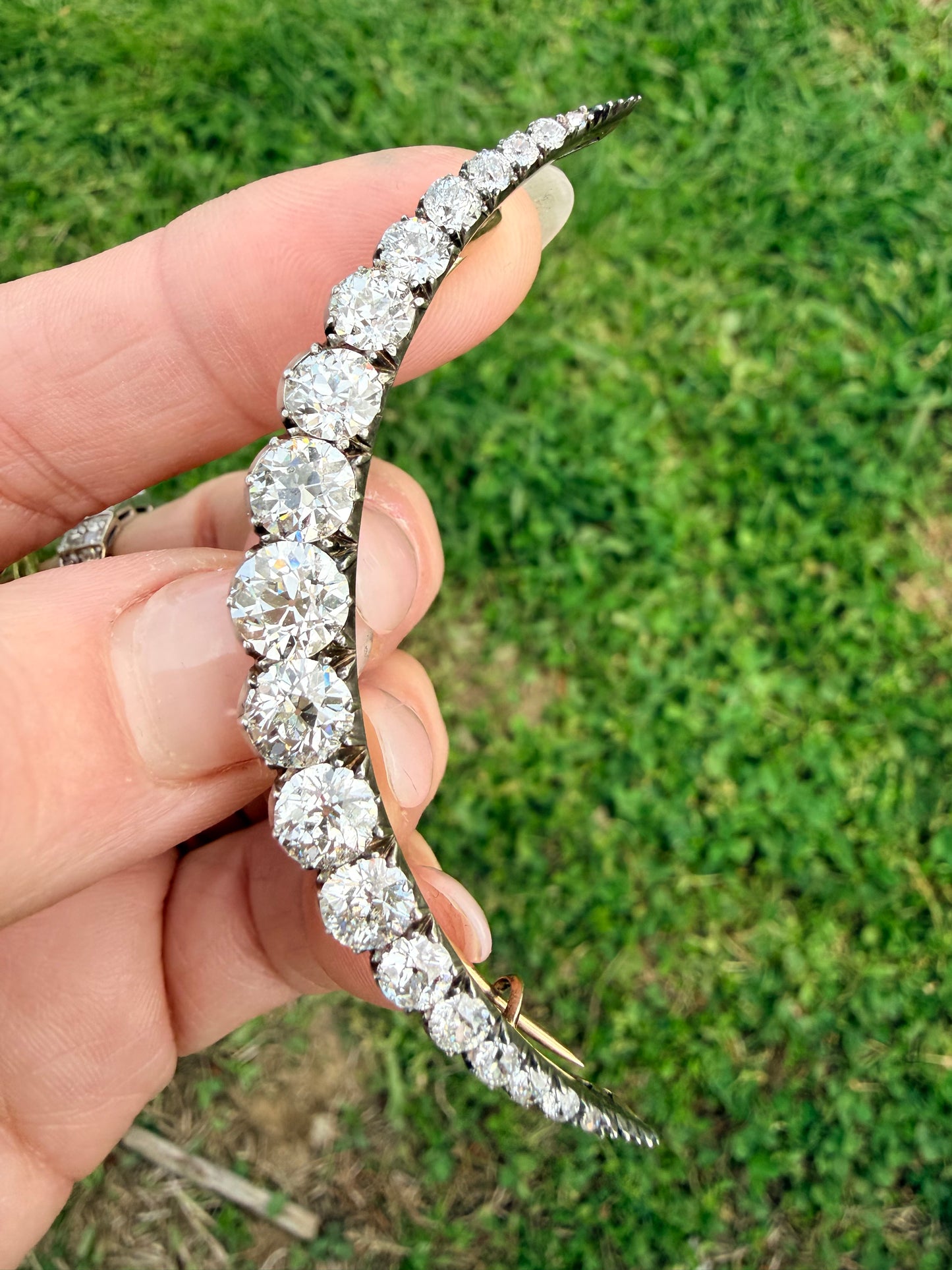 Victorian Diamond Single Row Crescent Brooch