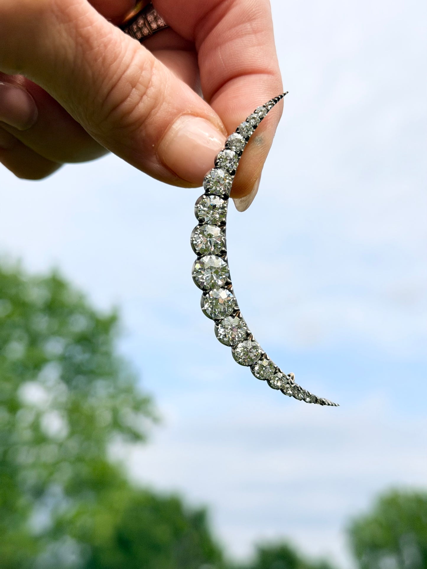 Victorian Diamond Single Row Crescent Brooch