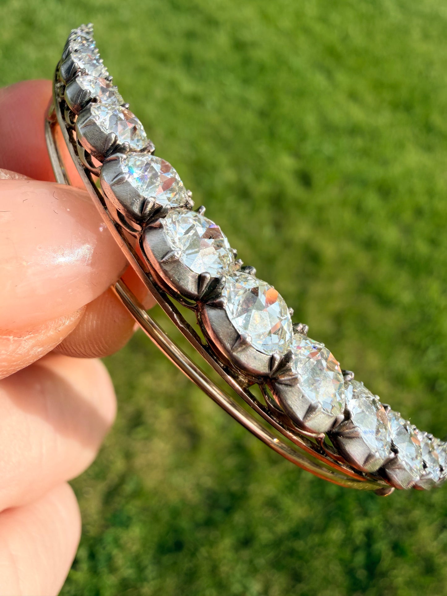 Victorian Diamond Single Row Crescent Brooch