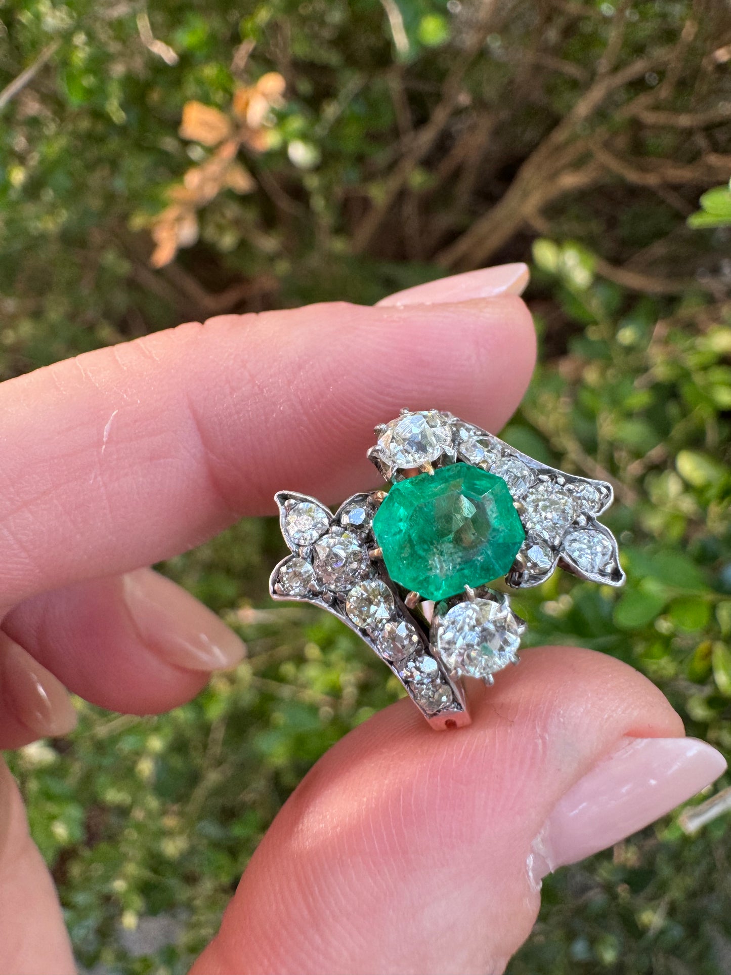 Victorian Emerald and Old Cut Diamond Ring