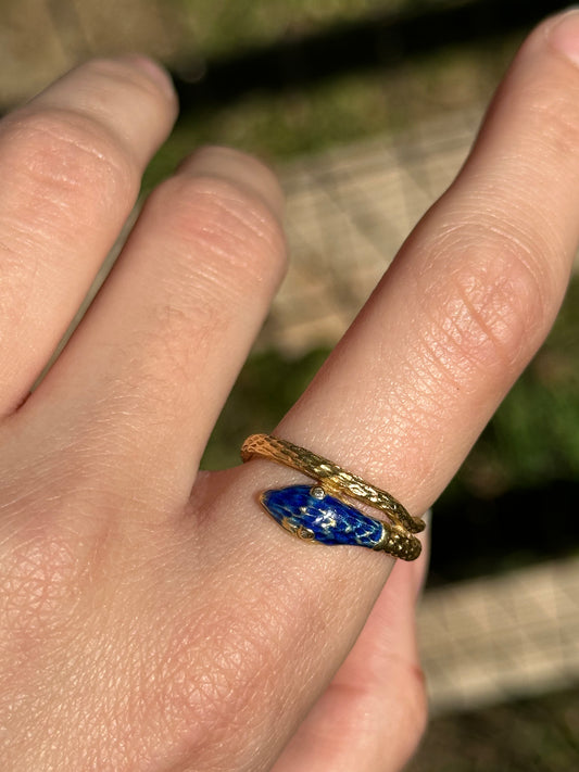 Vintage 18k Enamel Snake Ring