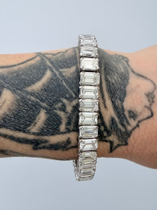 Mid Century Emerald Cut Diamond Line Bracelet