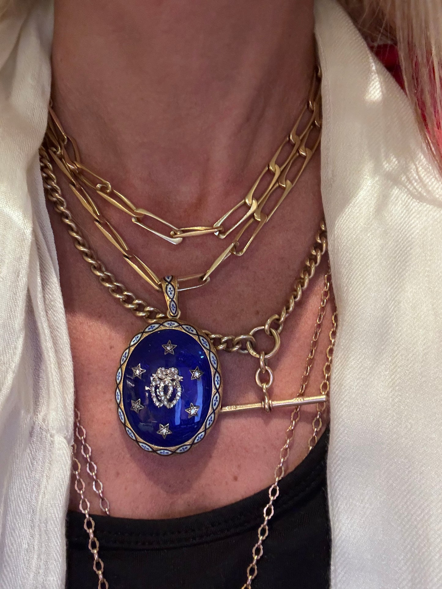 Victorian Enamel and Diamond Double Heart and Stars Locket