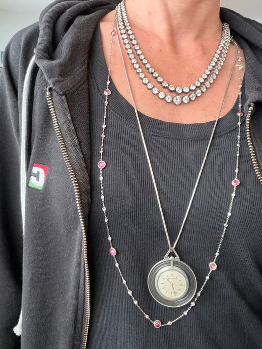 Contemporary Double Strand Old European Cut Diamond Riviére Necklace