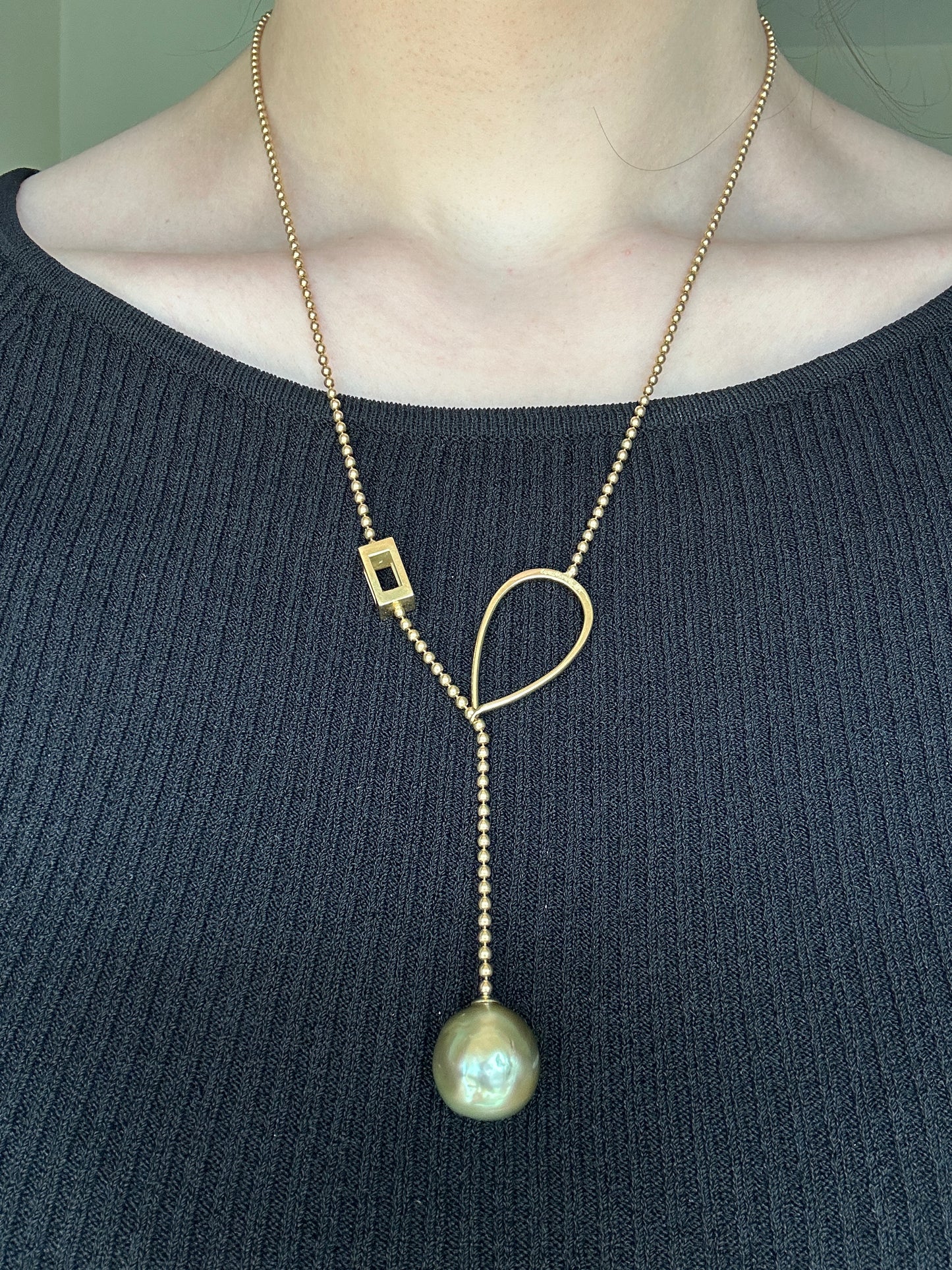Vintage 18k Yellow Gold Pearl Lariat Necklace