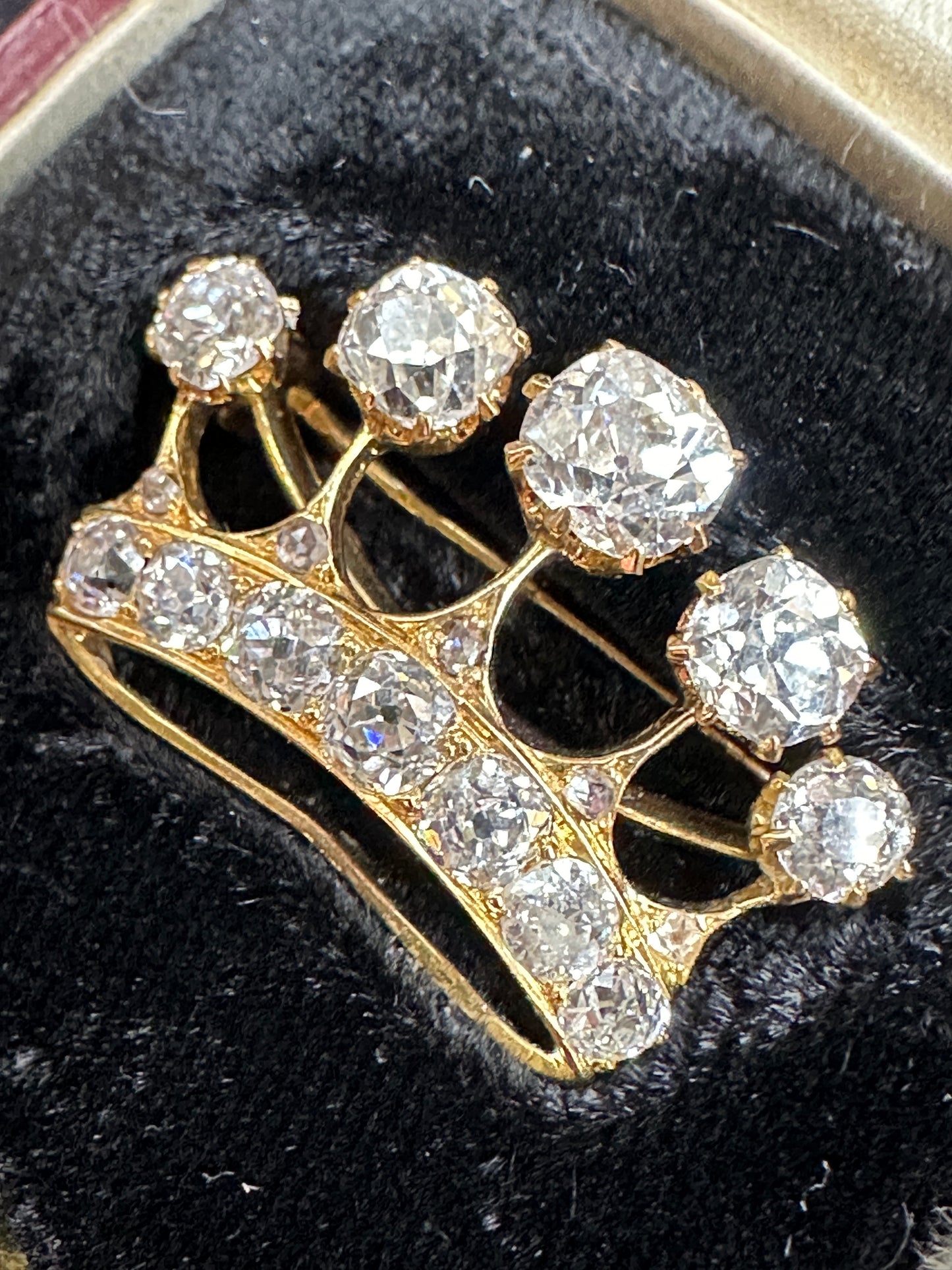 Victorian Old Mine Cut Diamond Crown Brooch