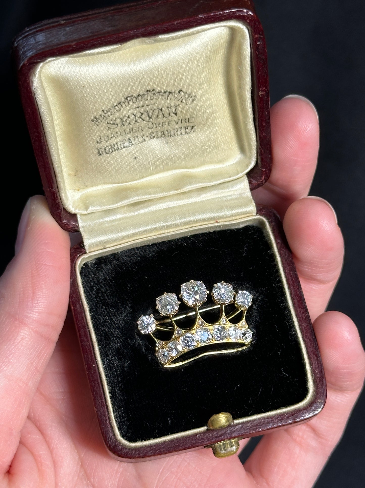 Victorian Old Mine Cut Diamond Crown Brooch