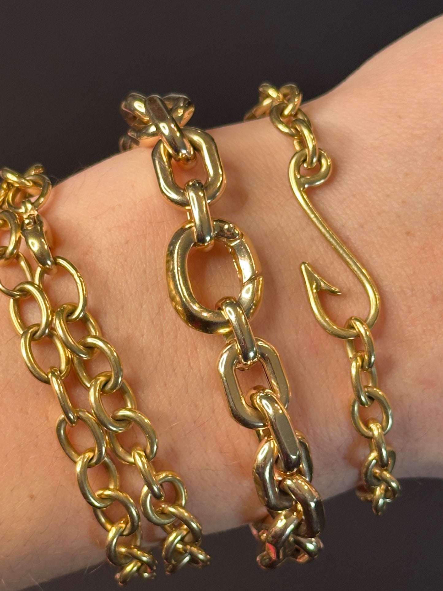 Vintage 14k Yellow Gold Semi Solid Chunky Biker Link Bracelet