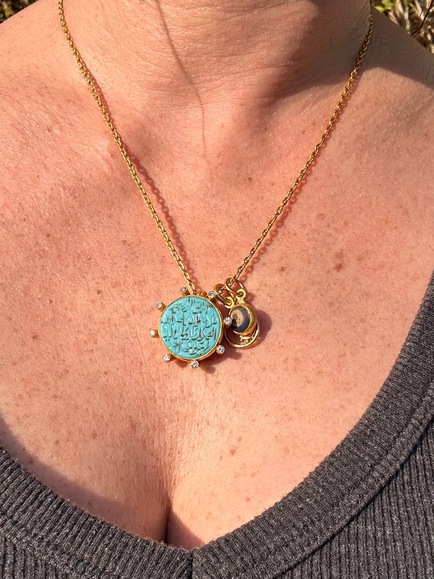 Hilat Turkish 24k Gold, Turquoise and Diamond Necklace