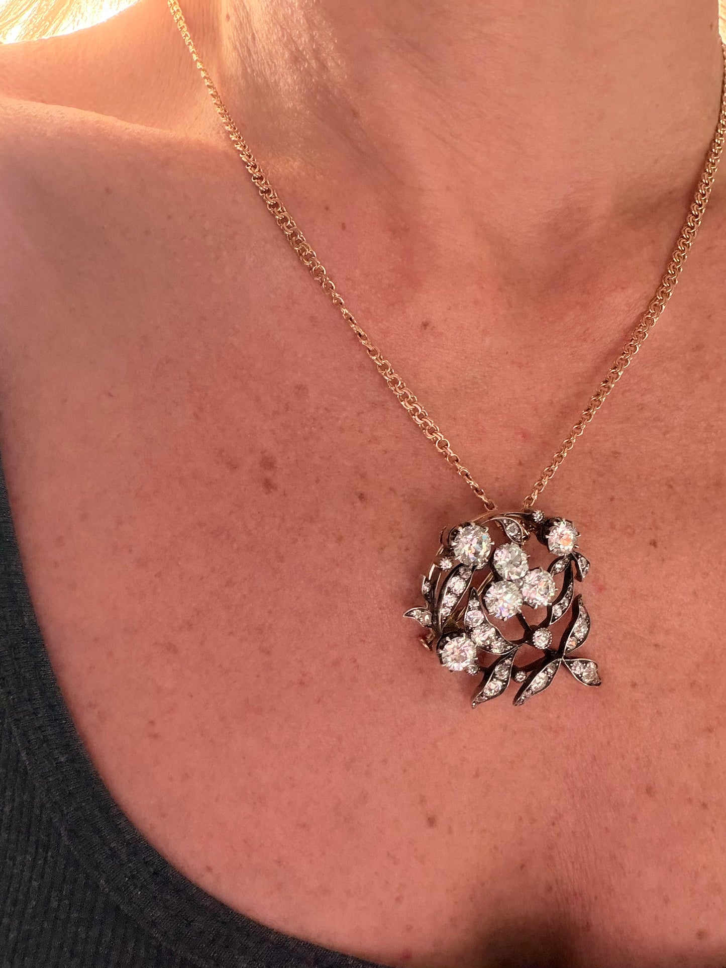 Victorian Diamond Garden Clover Brooch