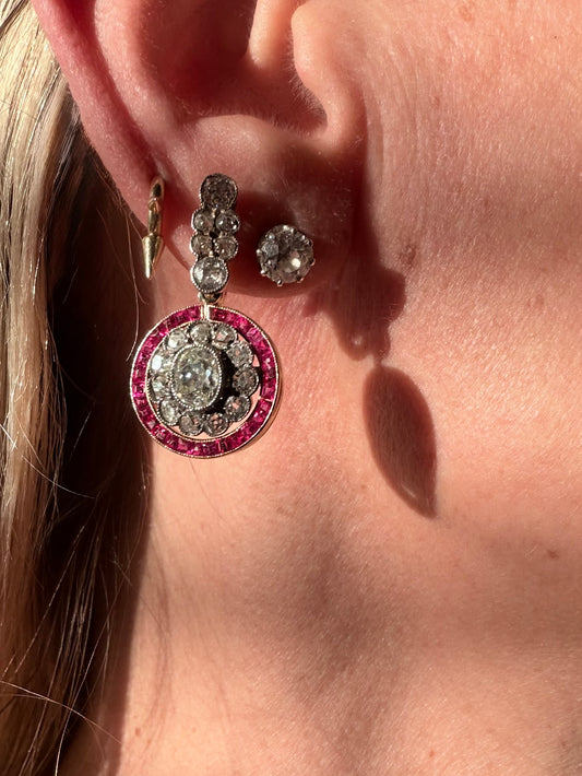 Art Deco Ruby and Diamond Day - Night Target Earrings