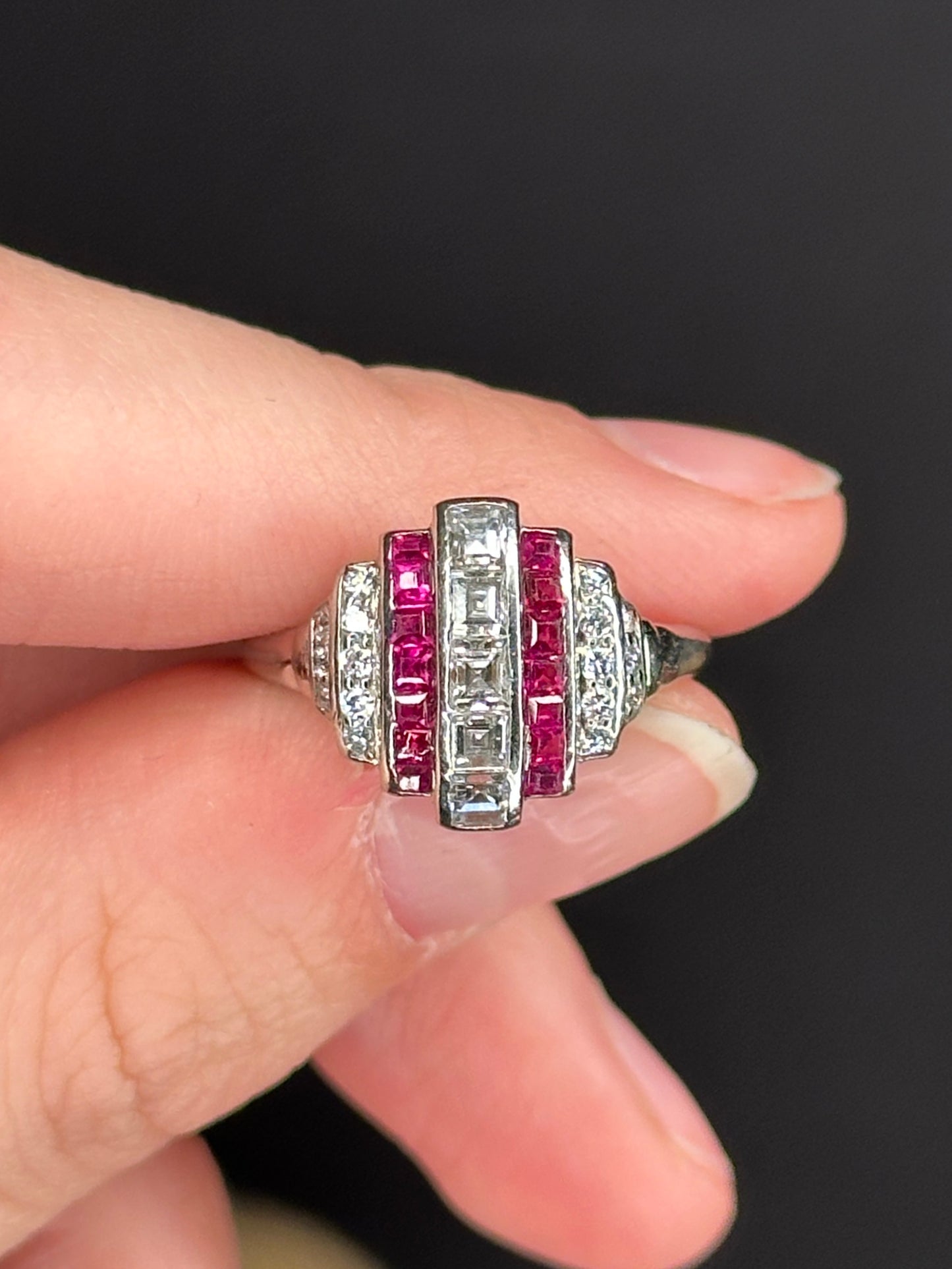 Art Deco Platinum Ruby and Diamond Ring