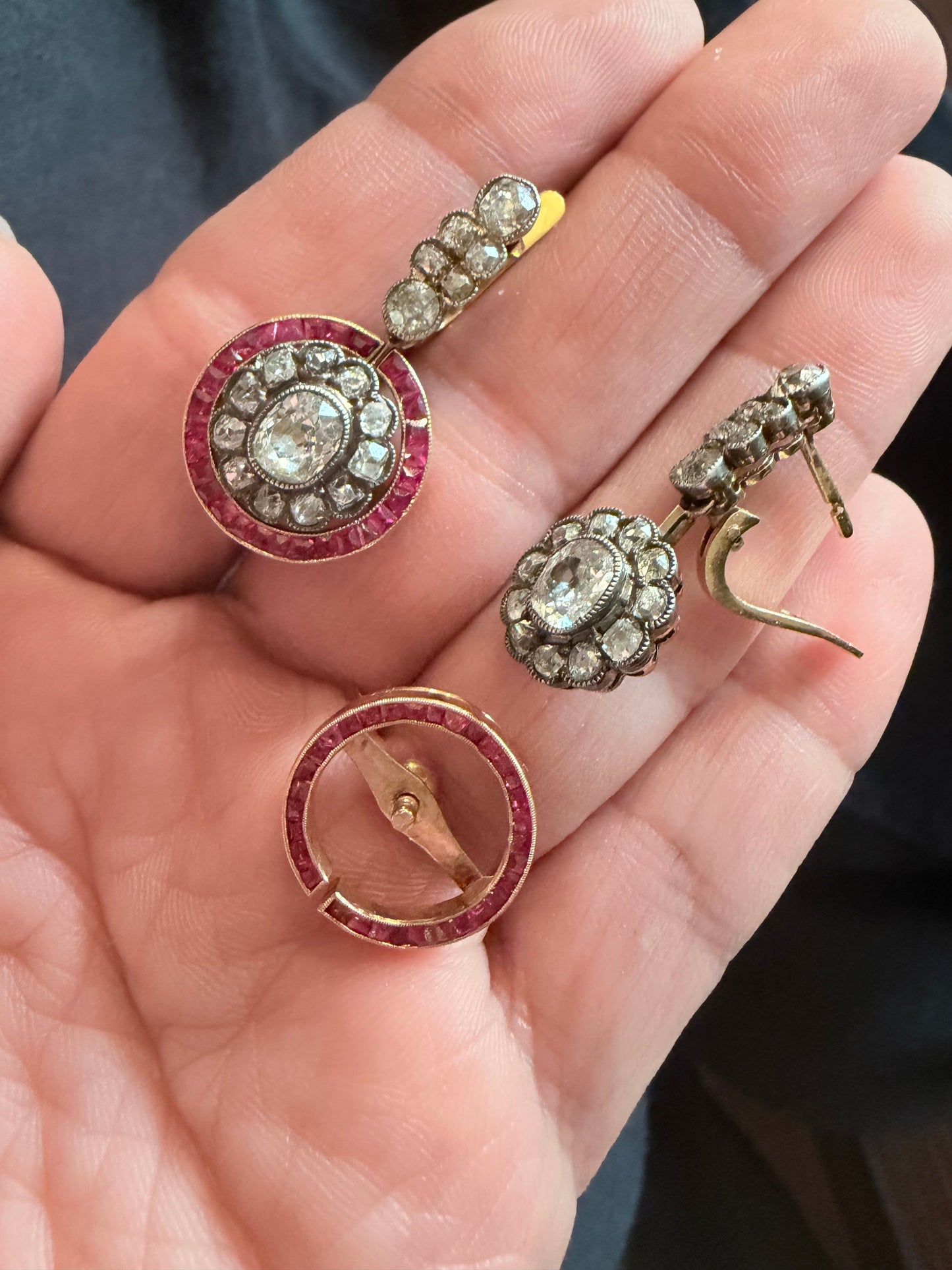 Art Deco Ruby and Diamond Day - Night Target Earrings