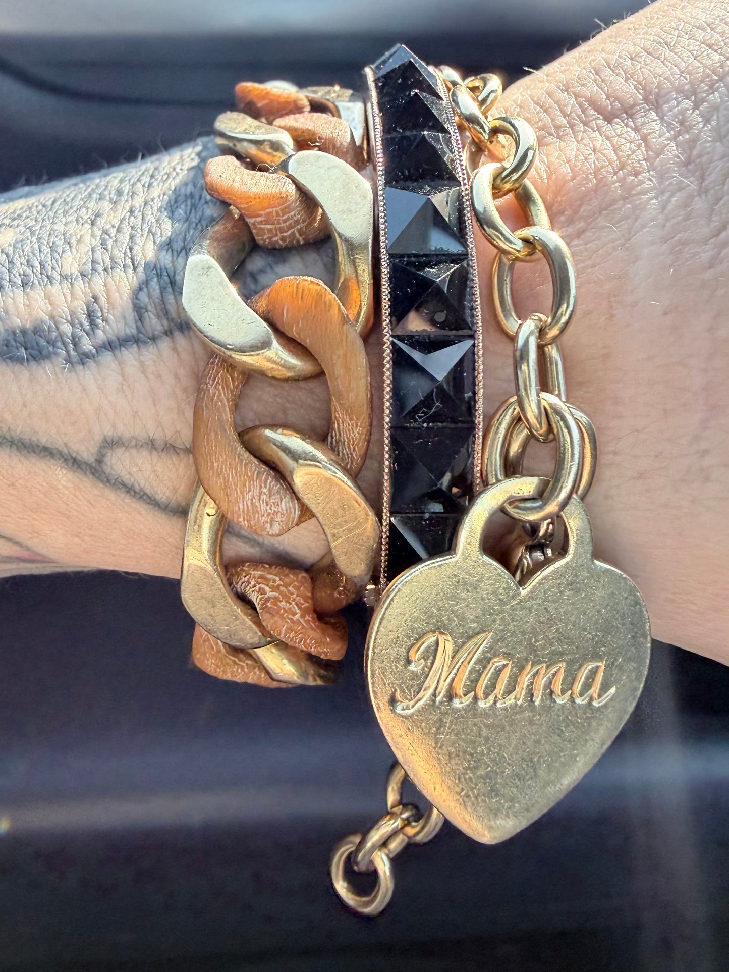 Vintage VCA 18k and Wood Link Curb Bracelet