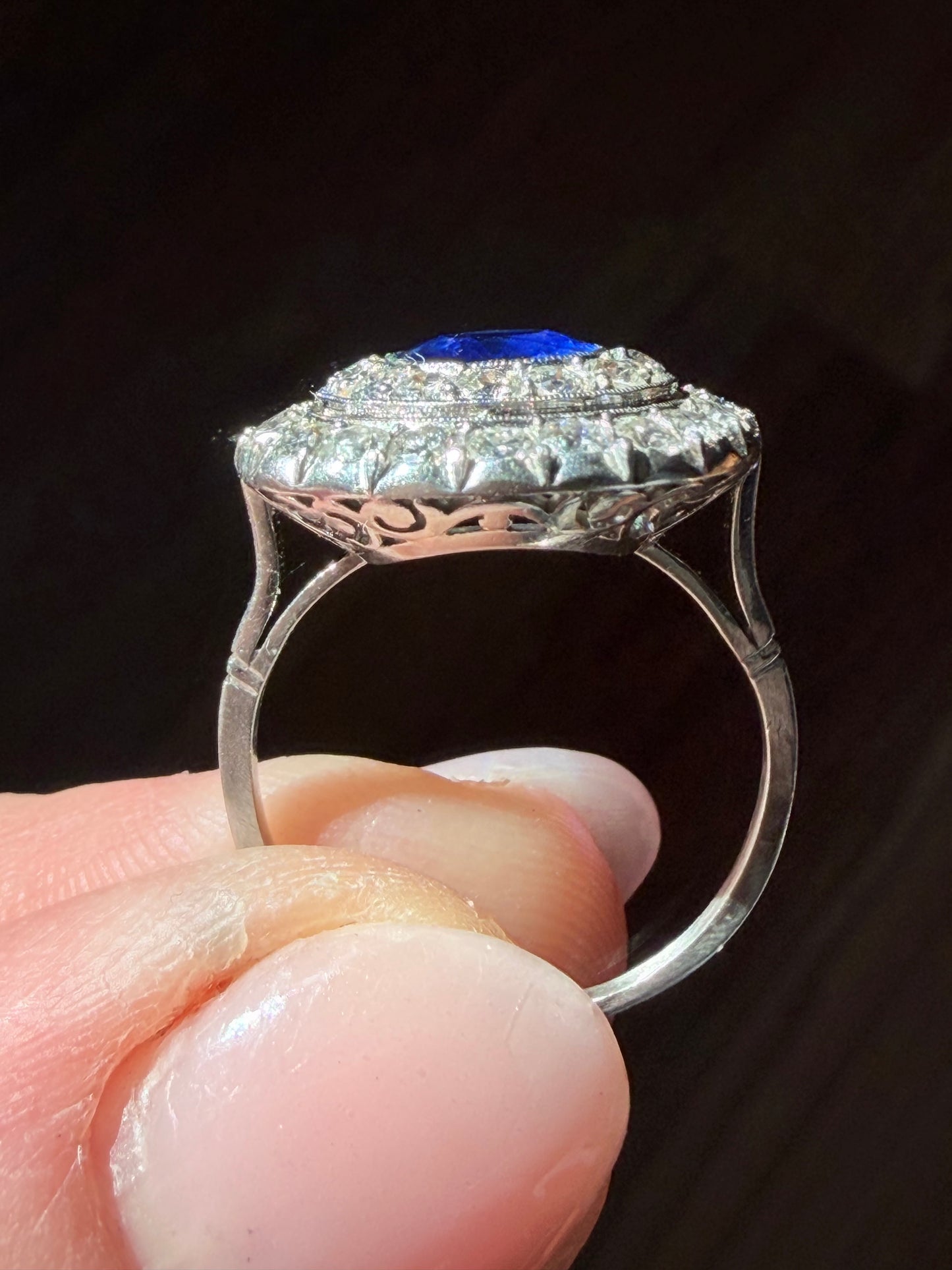 Art Deco 2.20 Carat Burmese Sapphire and Diamond Double Halo Ring