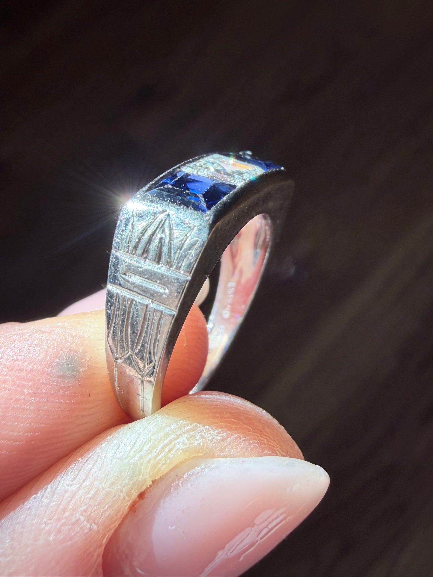 1950s Cartier Sapphire and Diamond Three Stone Ring