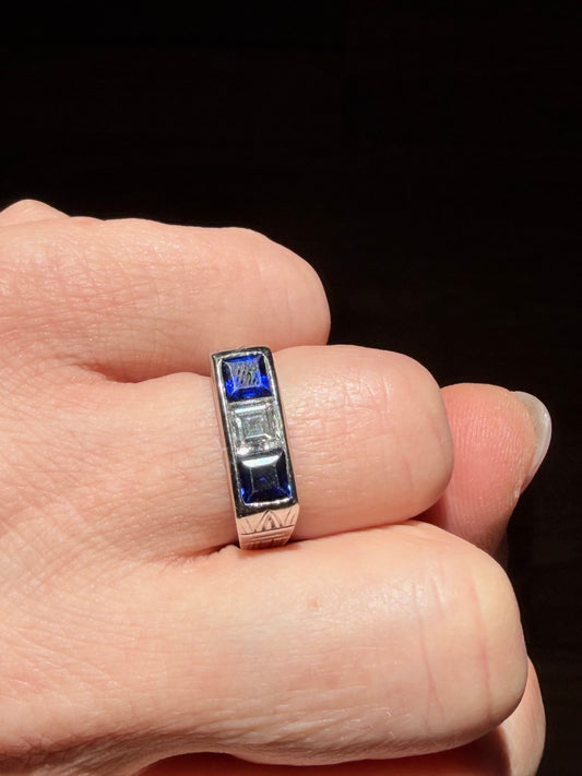 1950s Cartier Sapphire and Diamond Three Stone Ring