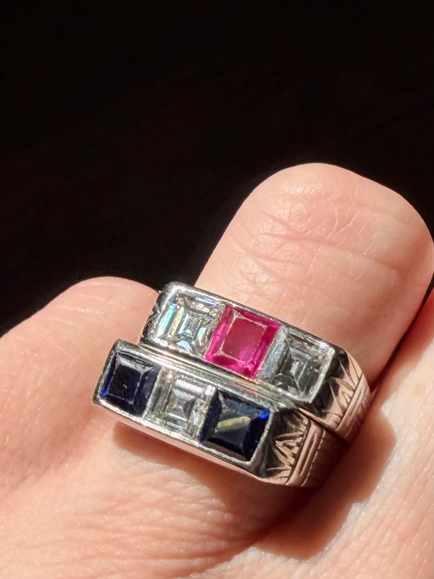 1950's Cartier Ruby and Diamond Three Stone Ring