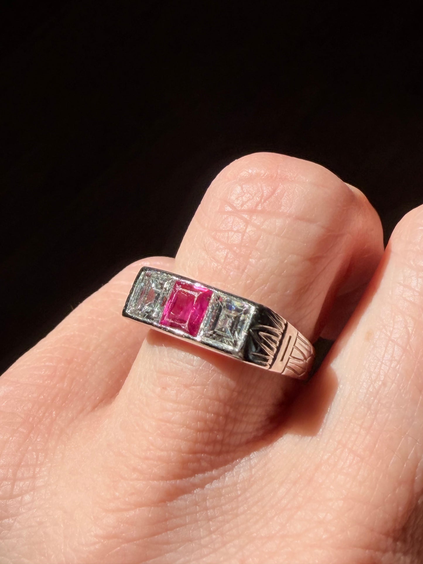 1950's Cartier Ruby and Diamond Three Stone Ring