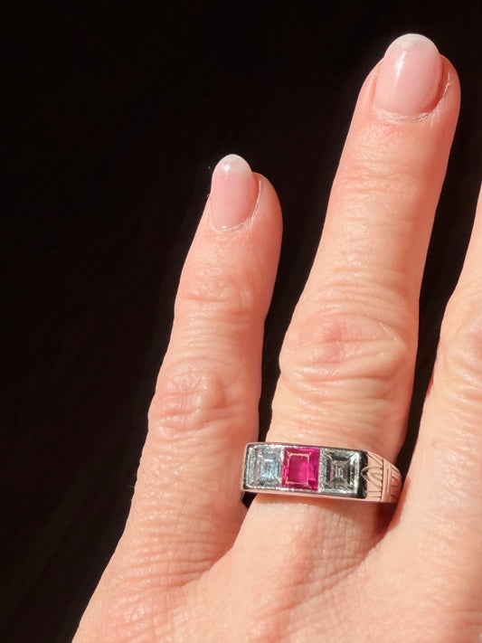 1950's Cartier Ruby and Diamond Three Stone Ring