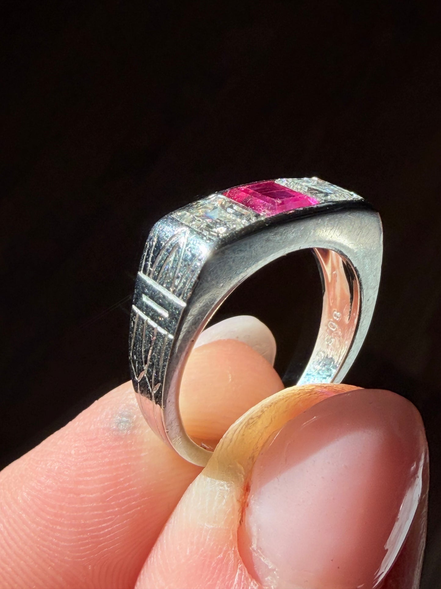 1950's Cartier Ruby and Diamond Three Stone Ring