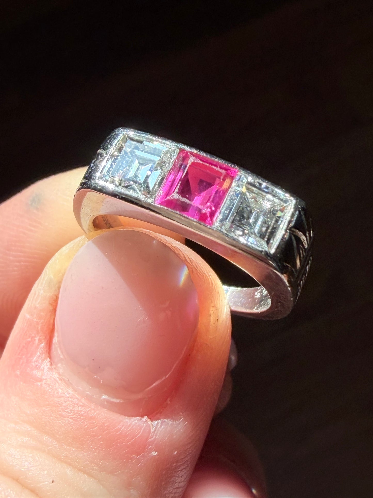 1950's Cartier Ruby and Diamond Three Stone Ring