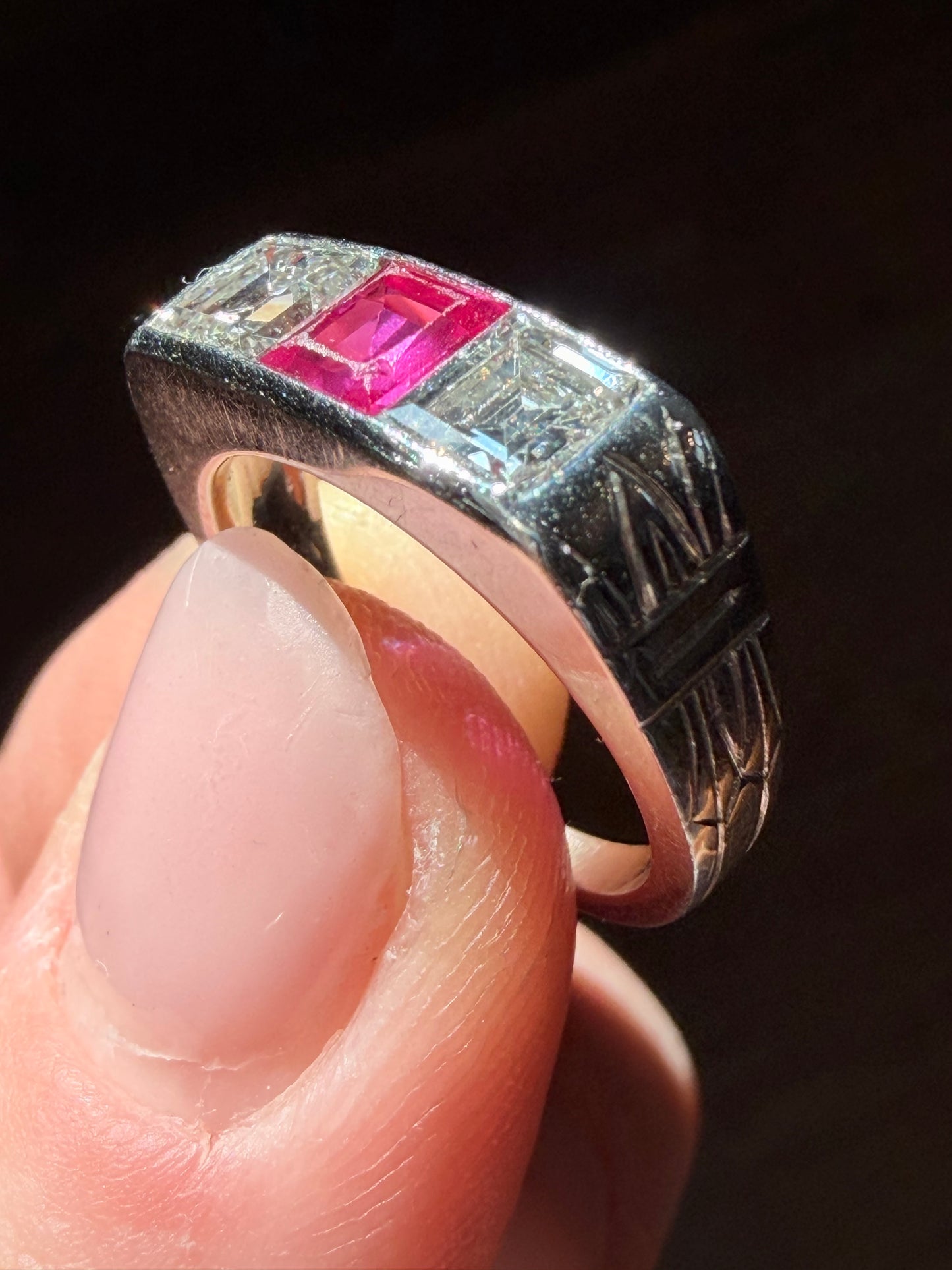 1950's Cartier Ruby and Diamond Three Stone Ring