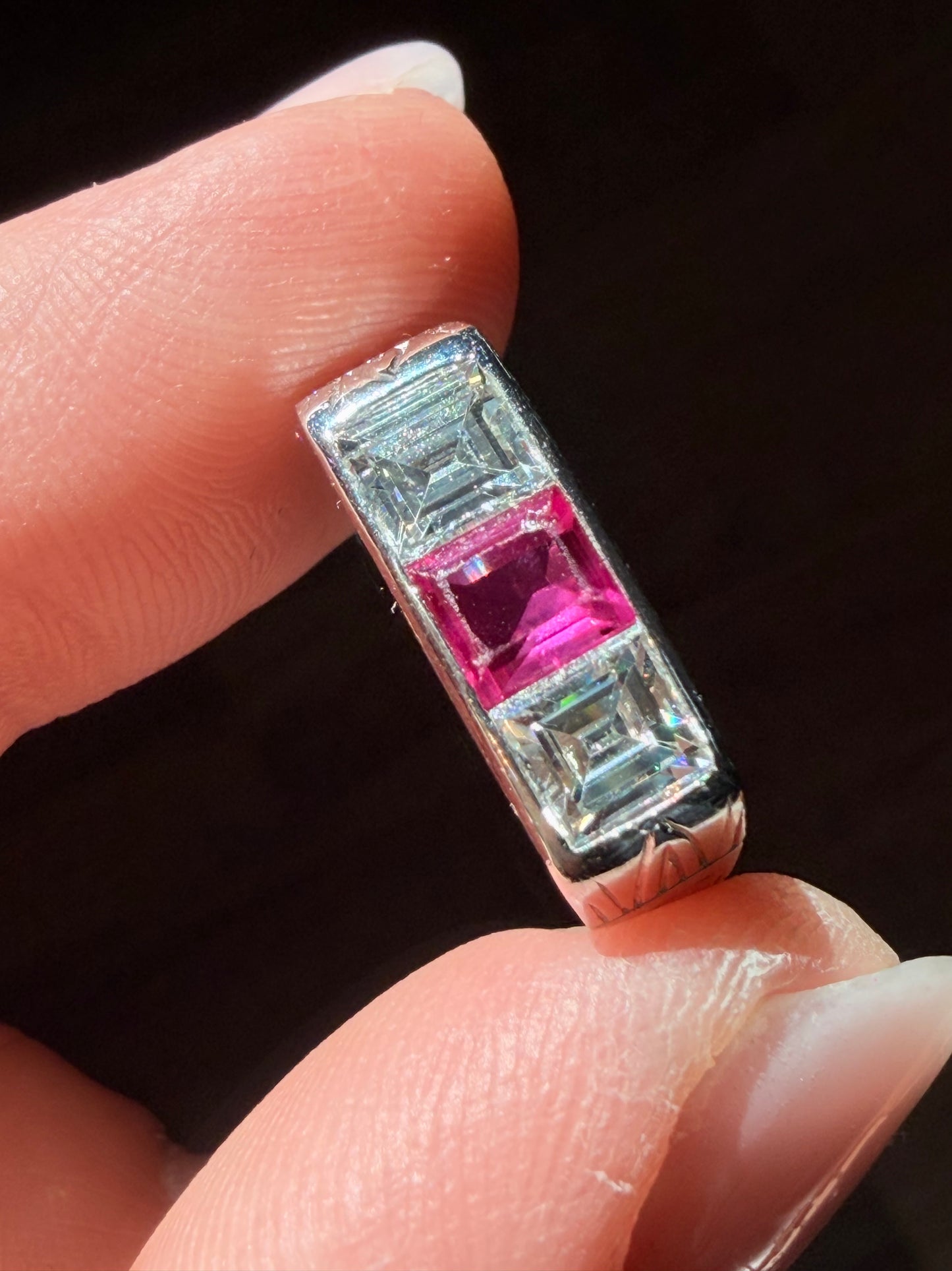 1950's Cartier Ruby and Diamond Three Stone Ring