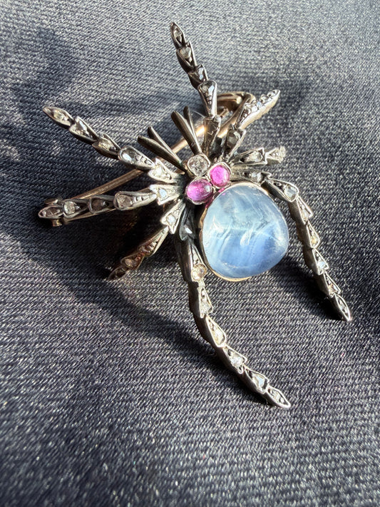 Antique Sapphire and Diamond Spider Brooch