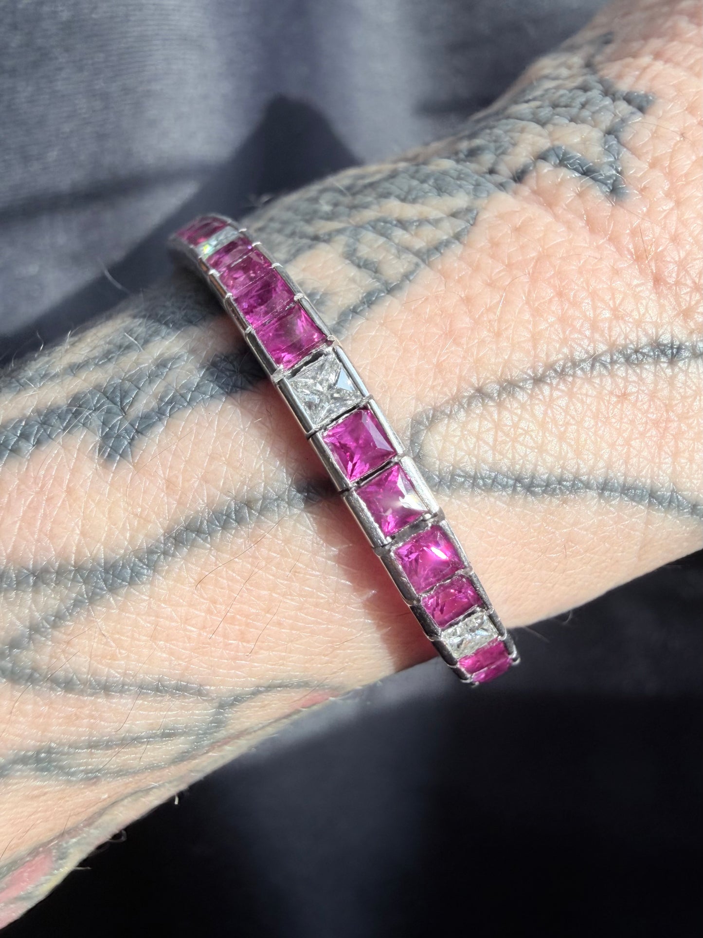 Vintage Ruby and Diamond Tennis Bracelet Circa 1960s