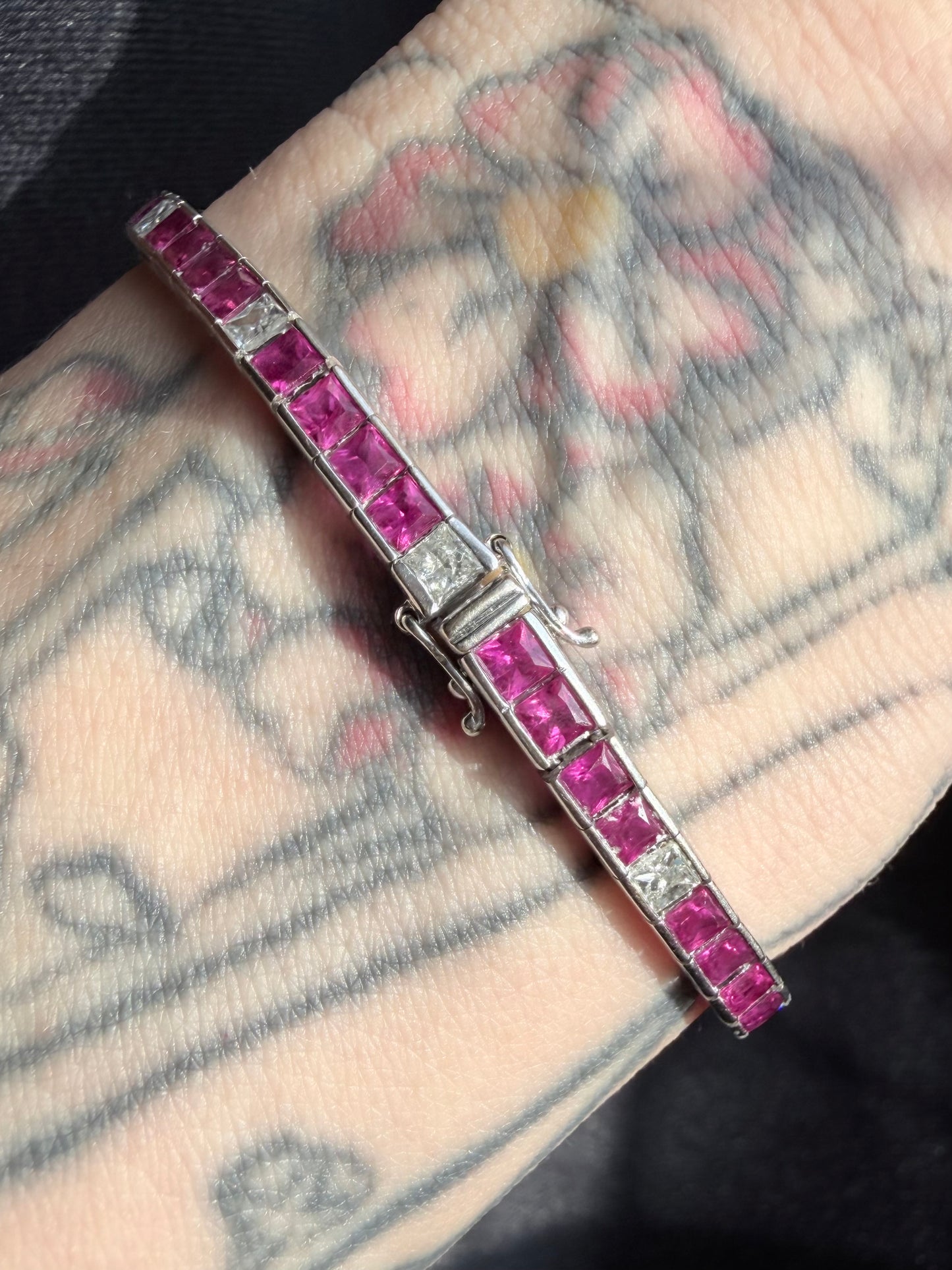 Vintage Ruby and Diamond Tennis Bracelet Circa 1960s