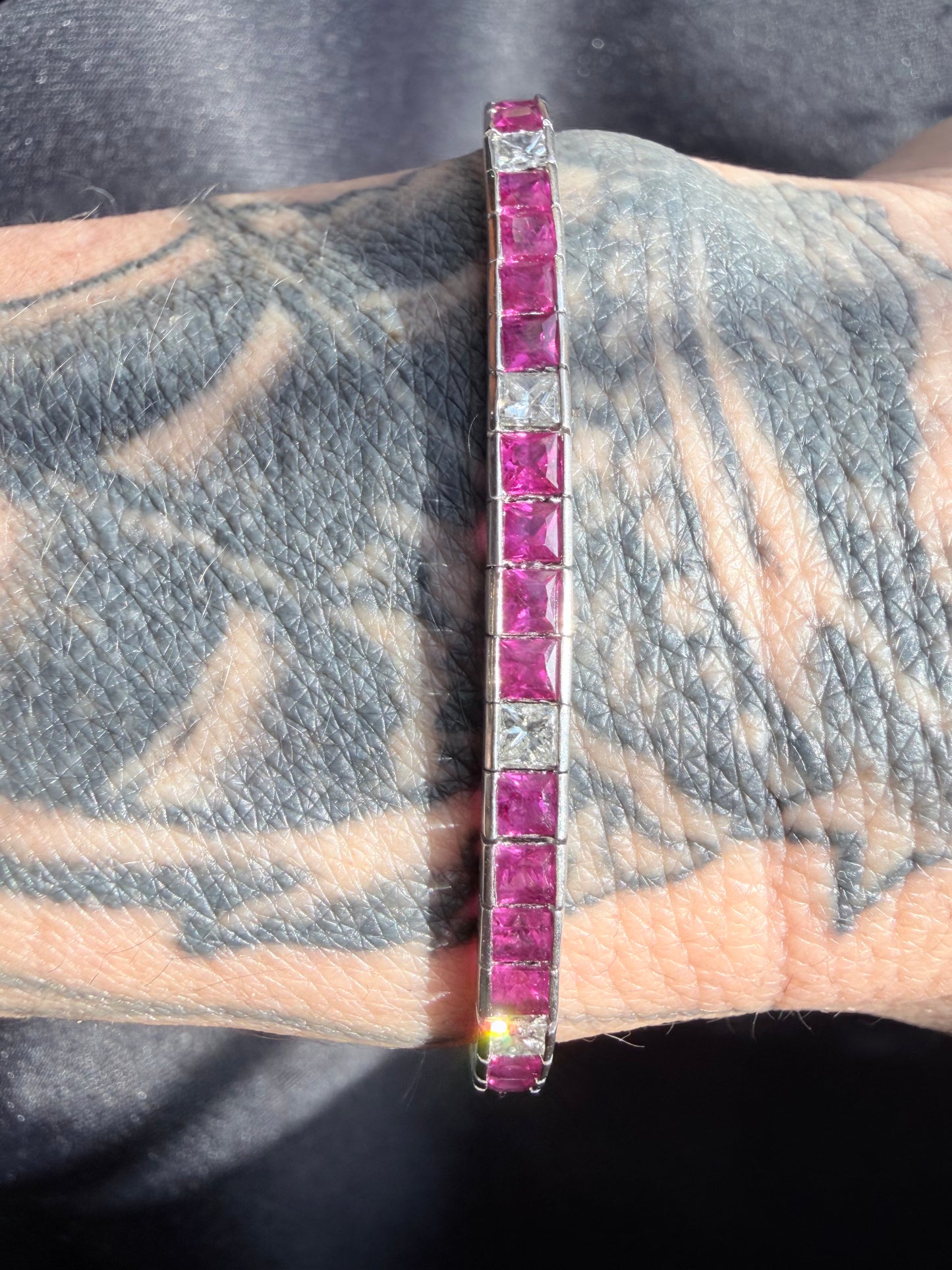 Vintage Ruby and Diamond Tennis Bracelet Circa 1960s