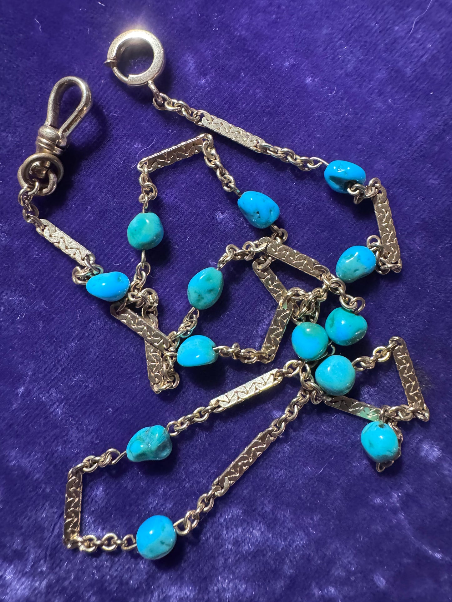 Antique Turquoise Bar and Cable Link Chain