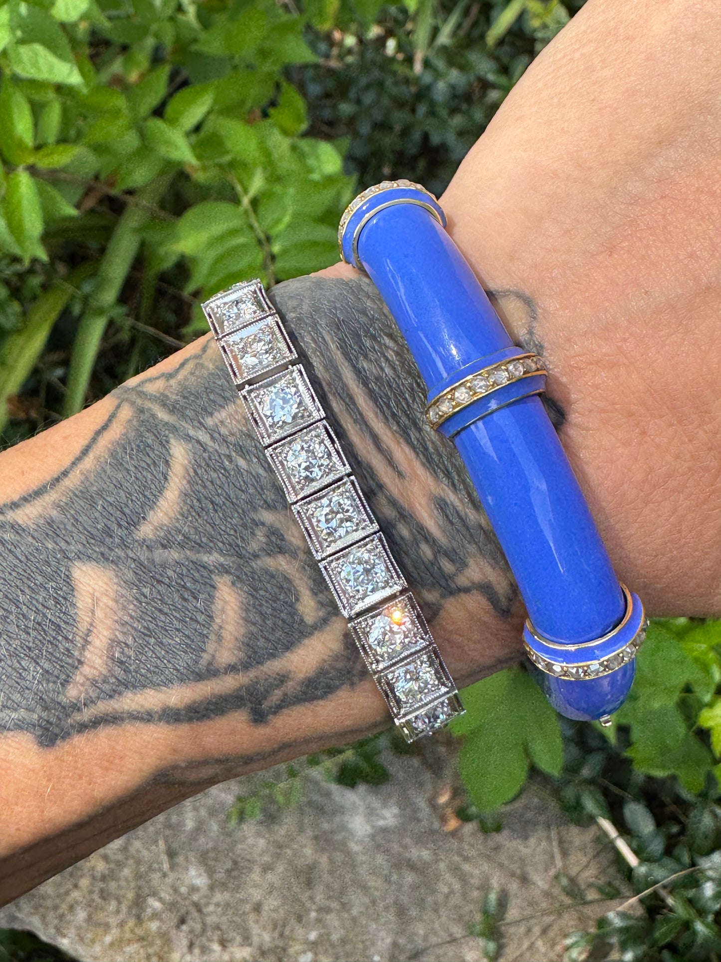 Antique Enamel and Diamond Bangle