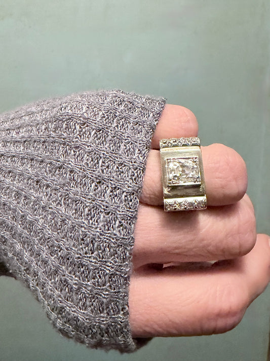 Retro Diamond Tank Ring