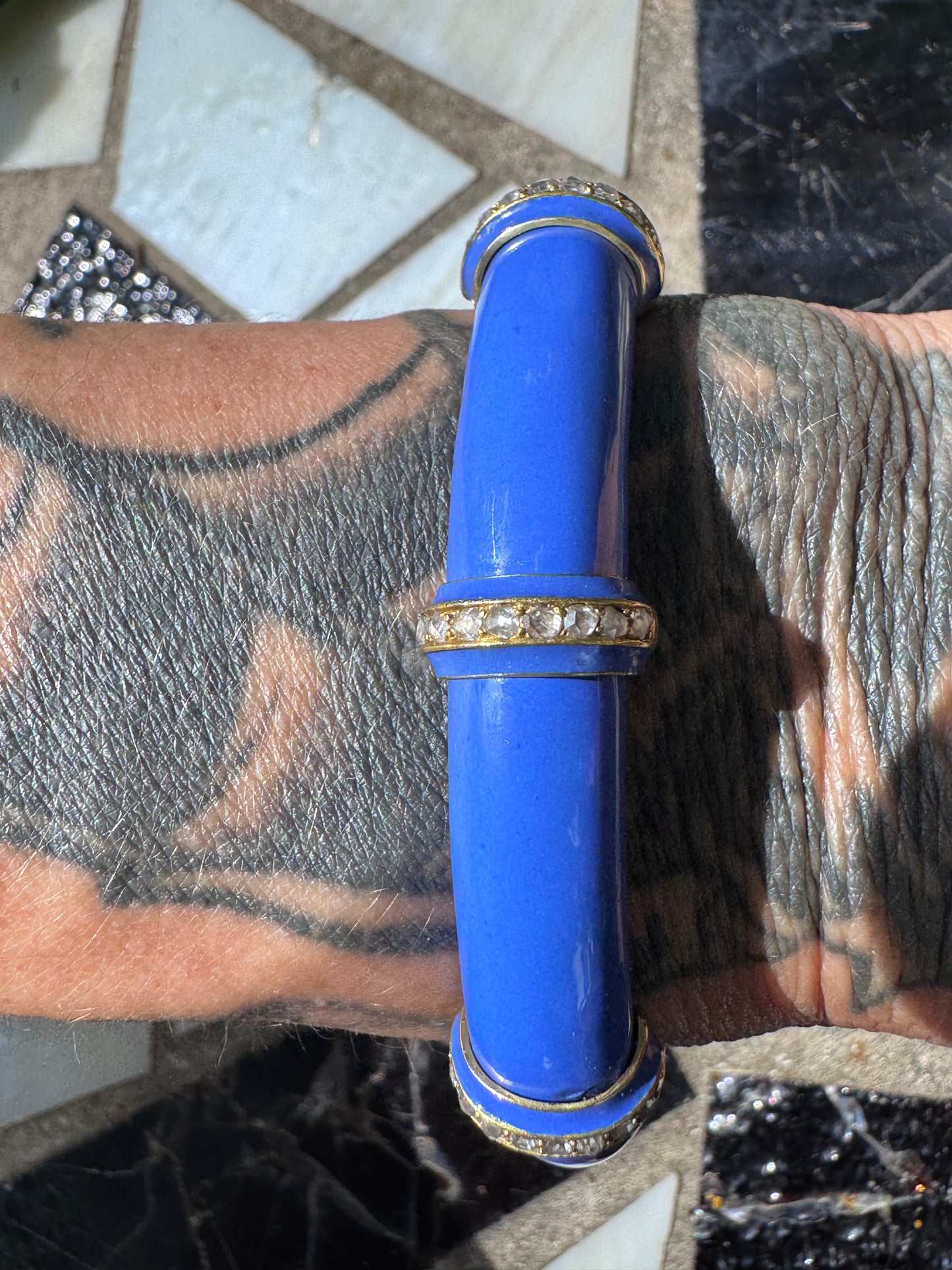 Antique Enamel and Diamond Bangle