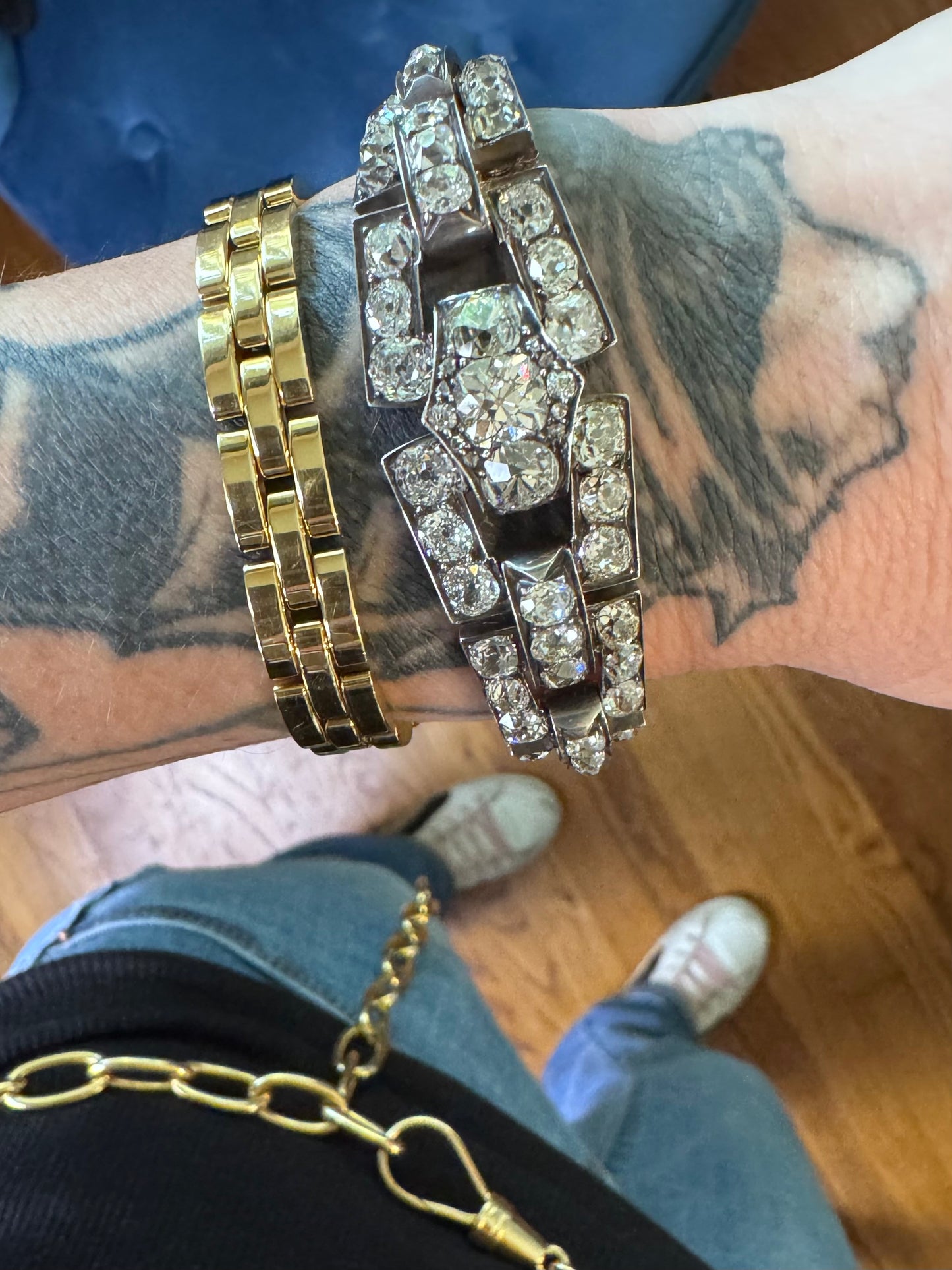 Antique Old Mine Cut Diamond Link Bracelet